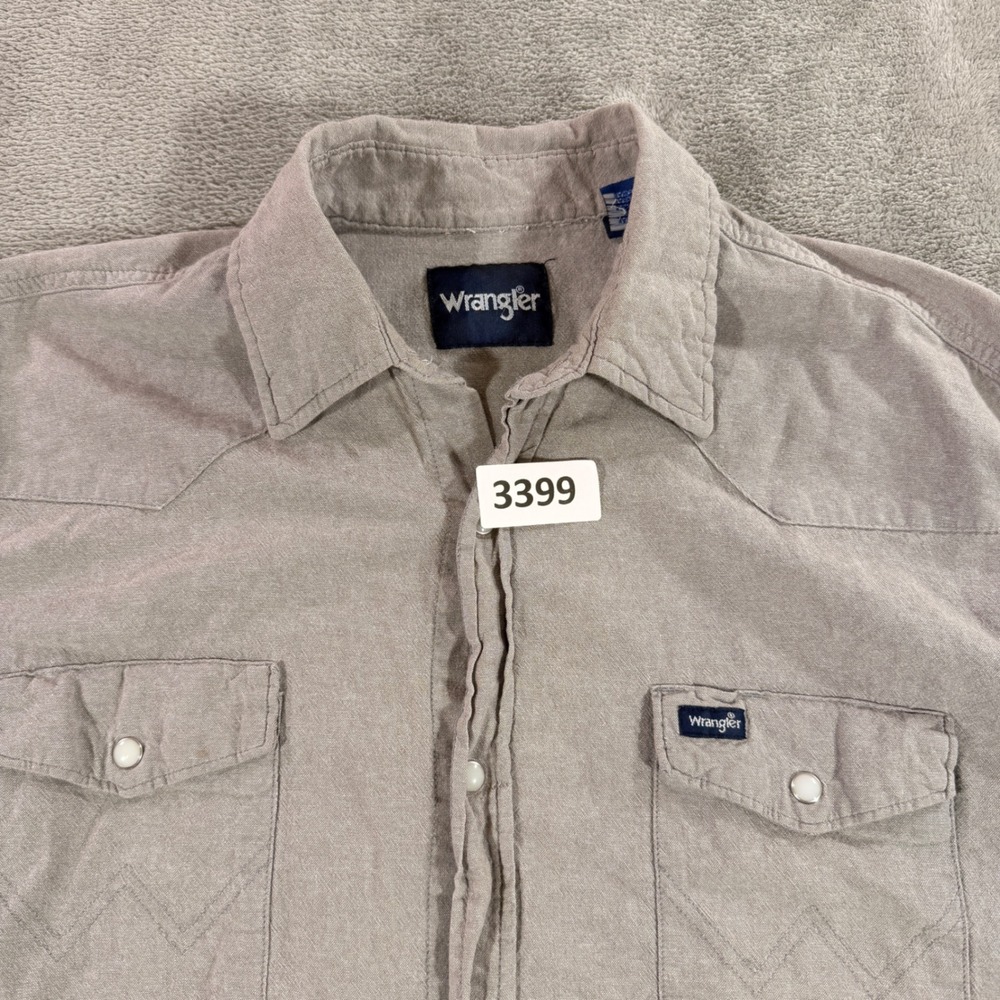 Wrangler Western Shirt Mens XLT Gray Pearl Snap Cotton Long Sleeve MS727GY